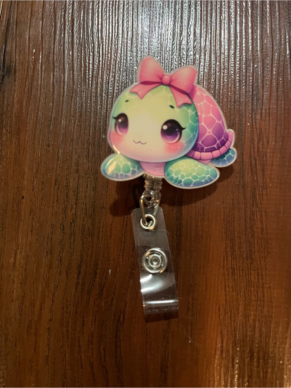 Cute Pastel Turtle Badge Reel with Pink Bow